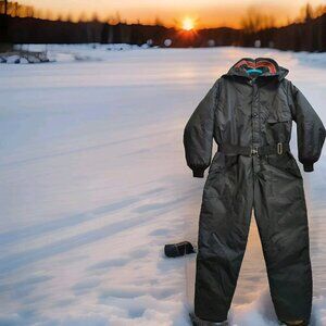 ✅VTG Oshkosh Sportswear Snow Snowmobile Suit Black Belted Talon Zipper Womens M